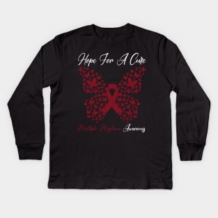 Hope For A Cure Butterfly Gift Multiple myeloma 3 Kids Long Sleeve T-Shirt